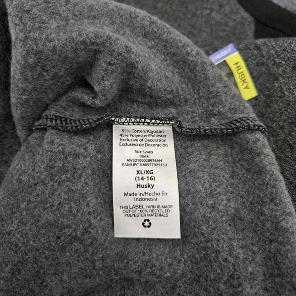New Athletic Works Boys Fleece Crew Black Gray Sweatshirt Sz XL (14-16) Husky